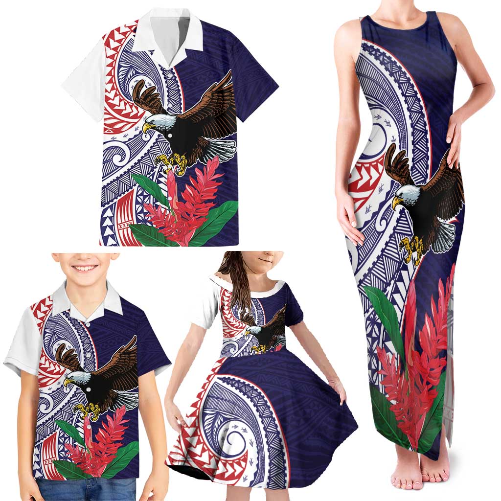 American Samoa Bald Eagle Personalized Family Matching Tank Maxi Dress and Hawaiian Shirt Polynesian Teuila Flowers LT9 - Polynesian Pride