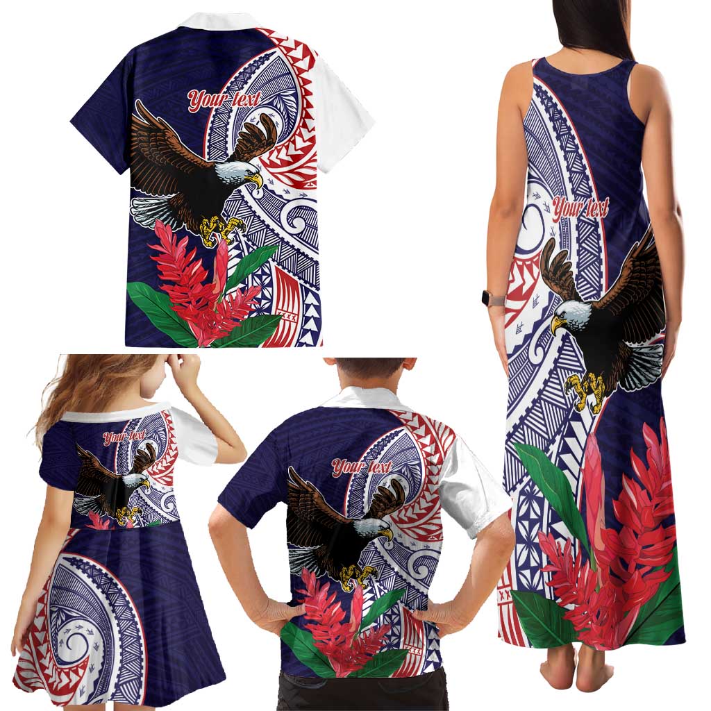 American Samoa Bald Eagle Personalized Family Matching Tank Maxi Dress and Hawaiian Shirt Polynesian Teuila Flowers LT9 - Polynesian Pride