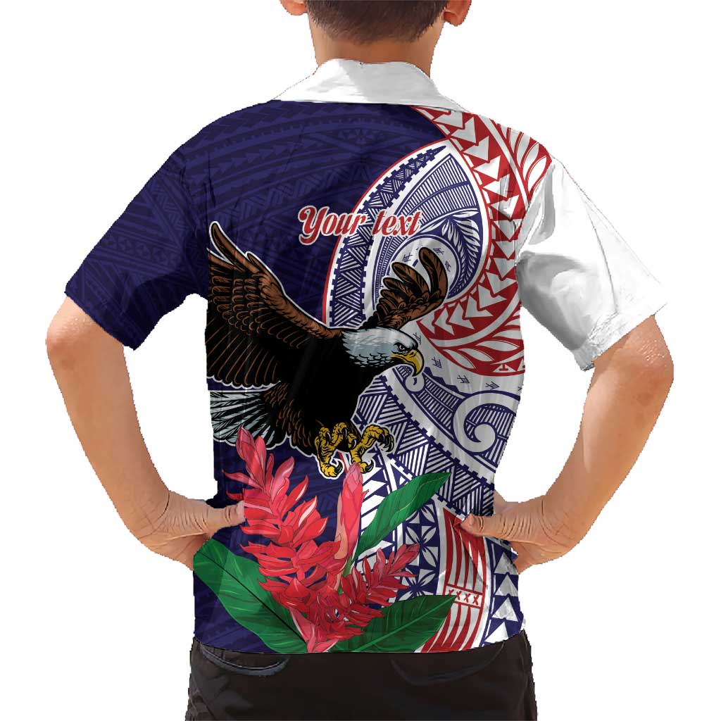 American Samoa Bald Eagle Personalized Hawaiian Shirt Polynesian Teuila Flowers - Polynesian Pride