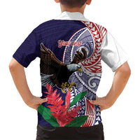 American Samoa Bald Eagle Personalized Hawaiian Shirt Polynesian Teuila Flowers - Polynesian Pride