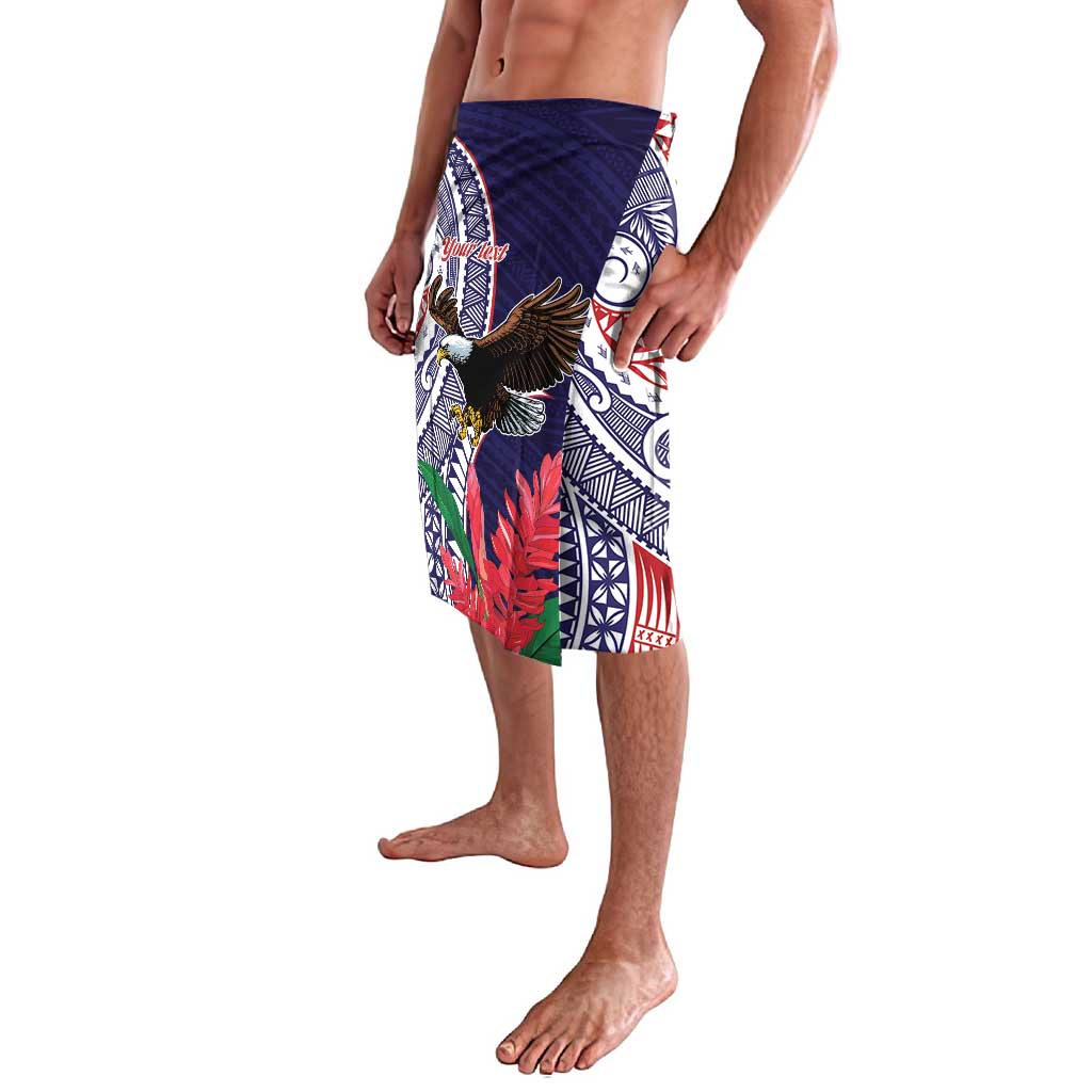 American Samoa Bald Eagle Personalized Lavalava Polynesian Teuila Flowers - Polynesian Pride
