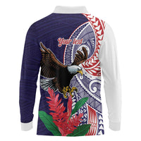 American Samoa Bald Eagle Personalized Long Sleeve Polo Shirt Polynesian Teuila Flowers LT9 - Polynesian Pride