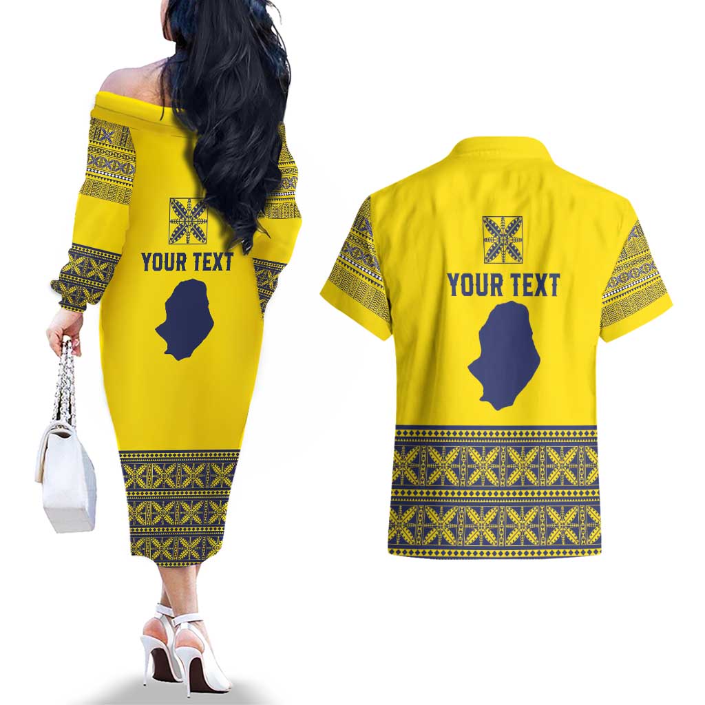 Niue Crab Personalised Couples Matching Off The Shoulder Long Sleeve Dress and Hawaiian Shirt Niuean Hiapo Pattern LT9 - Polynesian Pride