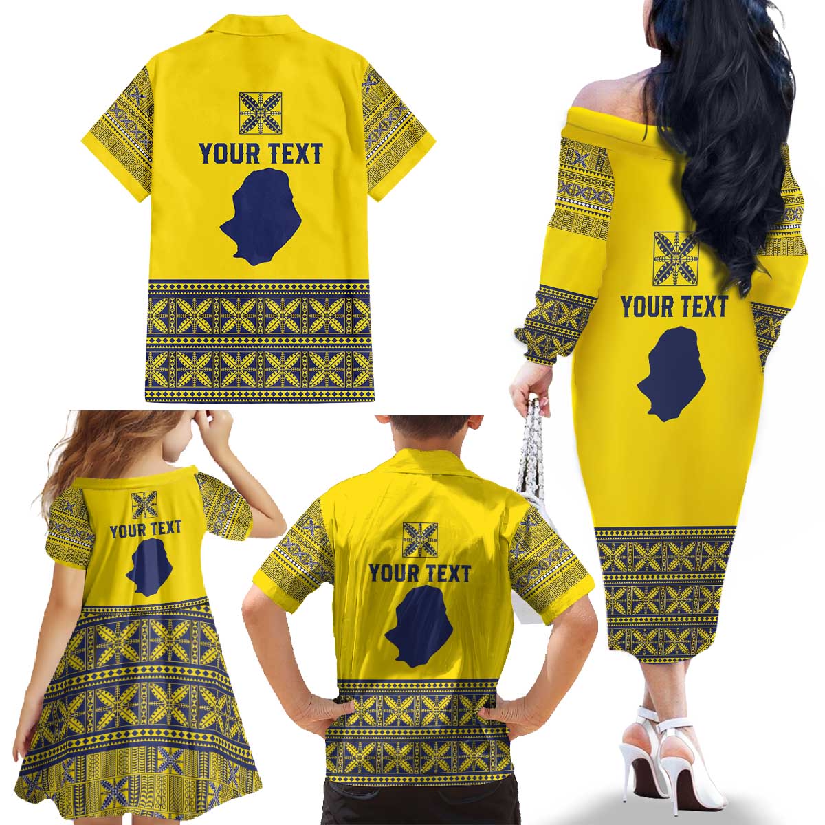 Niue Crab Personalised Family Matching Off The Shoulder Long Sleeve Dress and Hawaiian Shirt Niuean Hiapo Pattern LT9 - Polynesian Pride