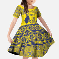 Niue Crab Personalised Family Matching Off Shoulder Maxi Dress and Hawaiian Shirt Niuean Hiapo Pattern LT9 Daughter's Dress Gold - Polynesian Pride
