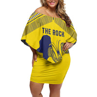 Niue Crab Personalised Family Matching Off Shoulder Short Dress and Hawaiian Shirt Niuean Hiapo Pattern LT9 Mom's Dress Gold - Polynesian Pride