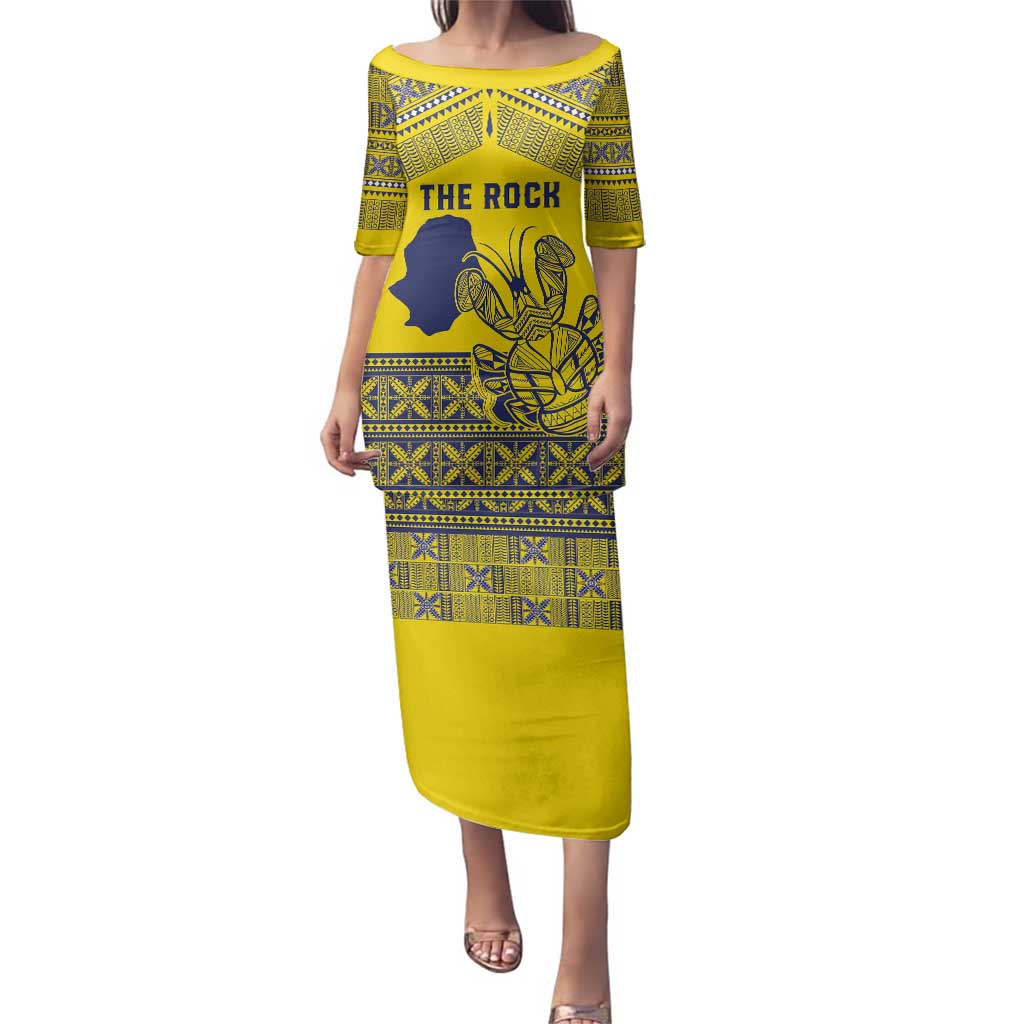 Niue Crab Personalised Family Matching Puletasi and Hawaiian Shirt Niuean Hiapo Pattern LT9 Mom's Dress Gold - Polynesian Pride
