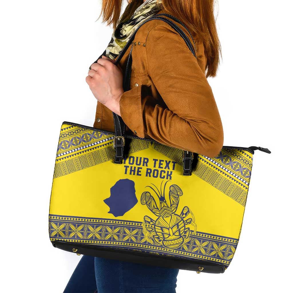 Niue Crab Personalised Leather Tote Bag Niuean Hiapo Pattern LT9 Gold - Polynesian Pride