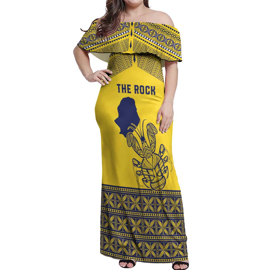 Niue Crab Personalised Off Shoulder Maxi Dress Niuean Hiapo Pattern LT9 Women Gold - Polynesian Pride