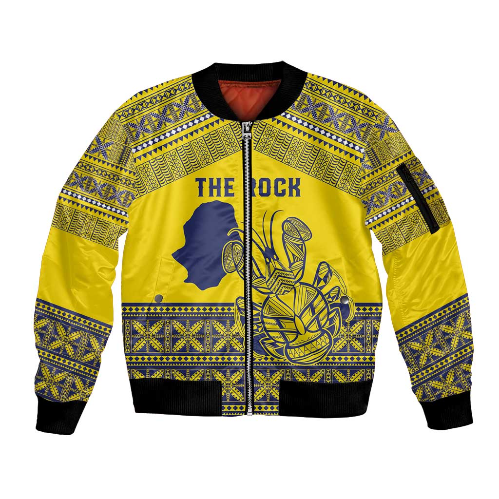 Niue Crab Personalised Sleeve Zip Bomber Jacket Niuean Hiapo Pattern LT9 Unisex Gold - Polynesian Pride