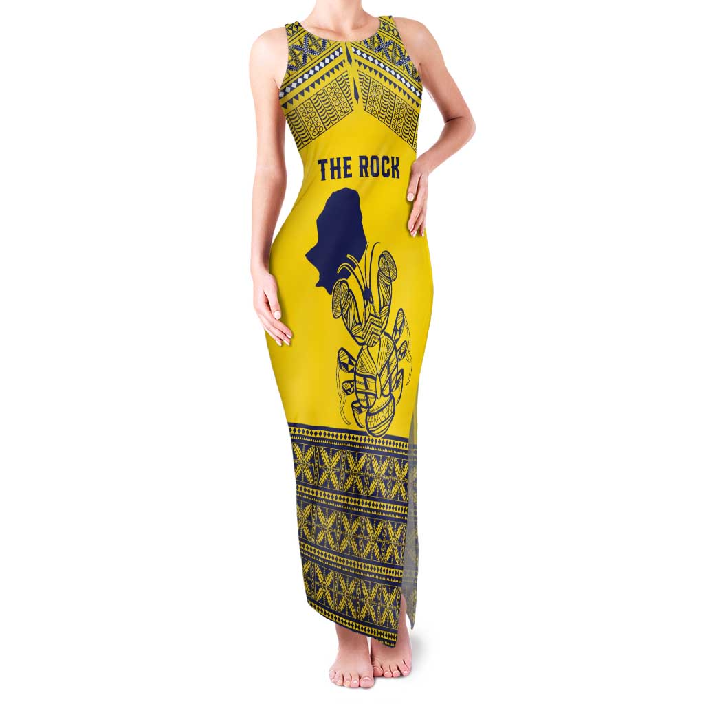 Niue Crab Personalised Tank Maxi Dress Niuean Hiapo Pattern LT9 Women Gold - Polynesian Pride