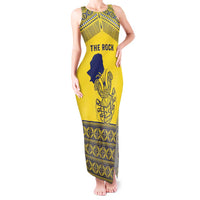 Niue Crab Personalised Tank Maxi Dress Niuean Hiapo Pattern LT9 Women Gold - Polynesian Pride