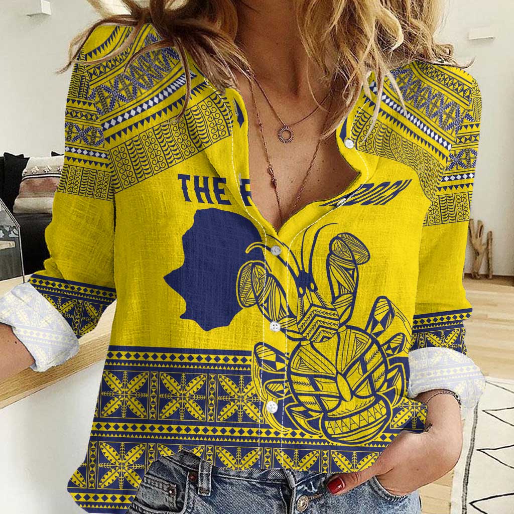 Niue Crab Personalised Women Casual Shirt Niuean Hiapo Pattern LT9 Female Gold - Polynesian Pride