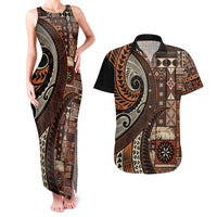 Vintage Samoa Siapo Mamanu Couples Matching Tank Maxi Dress and Hawaiian Shirt Brown Samoan Tapa Motif LT9 Brown - Polynesian Pride