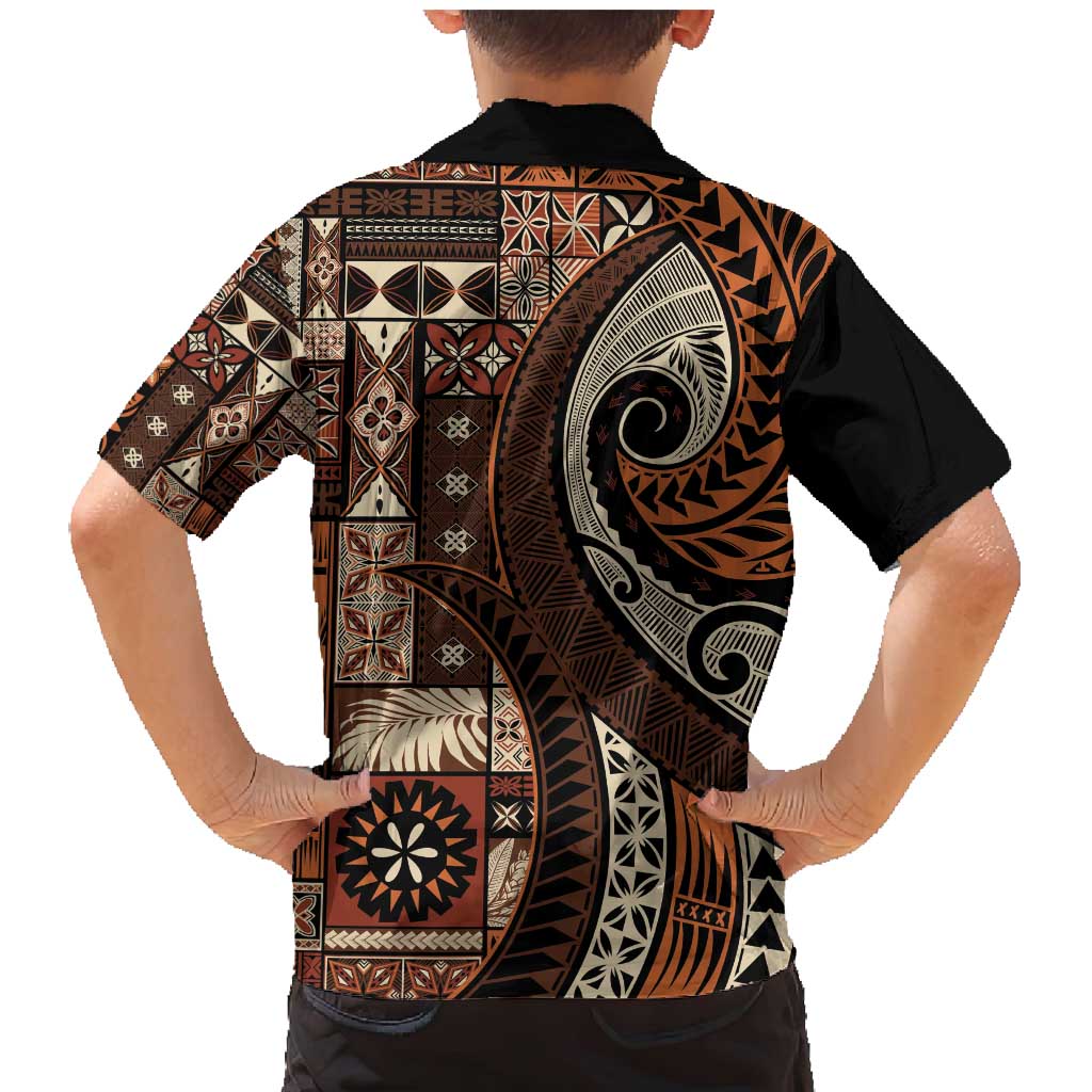 Vintage Samoa Siapo Mamanu Family Matching Mermaid Dress and Hawaiian Shirt Brown Samoan Tapa Motif LT9 - Polynesian Pride