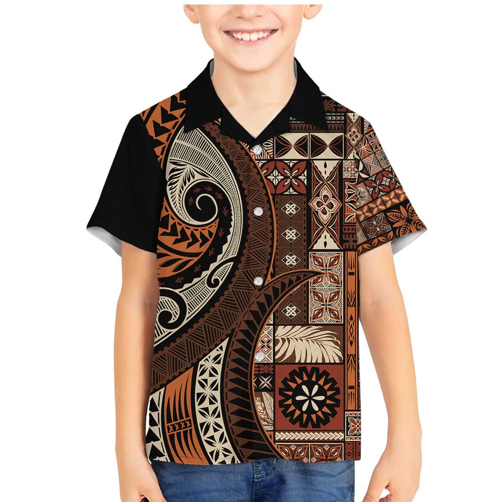Vintage Samoa Siapo Mamanu Family Matching Mermaid Dress and Hawaiian Shirt Brown Samoan Tapa Motif LT9 Son's Shirt Brown - Polynesian Pride