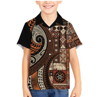 Vintage Samoa Siapo Mamanu Family Matching Mermaid Dress and Hawaiian Shirt Brown Samoan Tapa Motif LT9 Son's Shirt Brown - Polynesian Pride