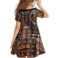 Vintage Samoa Siapo Mamanu Family Matching Off Shoulder Maxi Dress and Hawaiian Shirt Brown Samoan Tapa Motif LT9 - Polynesian Pride