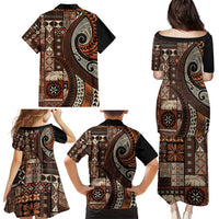 Vintage Samoa Siapo Mamanu Family Matching Puletasi and Hawaiian Shirt Brown Samoan Tapa Motif LT9 - Polynesian Pride