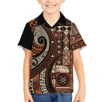 Vintage Samoa Siapo Mamanu Family Matching Short Sleeve Bodycon Dress and Hawaiian Shirt Brown Samoan Tapa Motif LT9 Son's Shirt Brown - Polynesian Pride