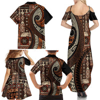 Vintage Samoa Siapo Mamanu Family Matching Summer Maxi Dress and Hawaiian Shirt Brown Samoan Tapa Motif LT9 - Polynesian Pride