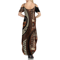 Vintage Samoa Siapo Mamanu Family Matching Summer Maxi Dress and Hawaiian Shirt Brown Samoan Tapa Motif LT9 - Polynesian Pride