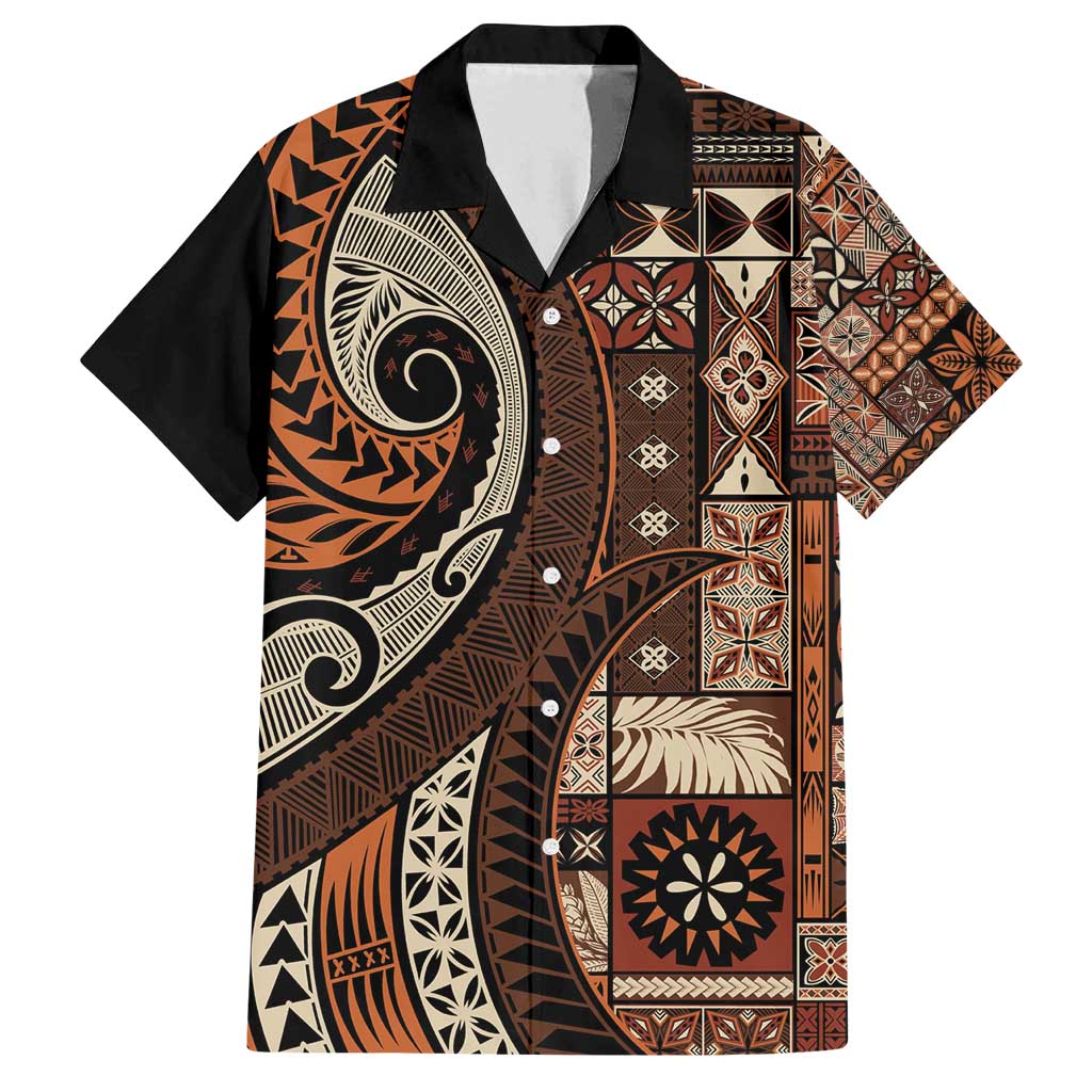 Vintage Samoa Siapo Mamanu Family Matching Tank Maxi Dress and Hawaiian Shirt Brown Samoan Tapa Motif LT9 Dad's Shirt - Short Sleeve Brown - Polynesian Pride