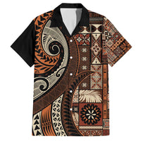Vintage Samoa Siapo Mamanu Family Matching Tank Maxi Dress and Hawaiian Shirt Brown Samoan Tapa Motif LT9 Dad's Shirt - Short Sleeve Brown - Polynesian Pride