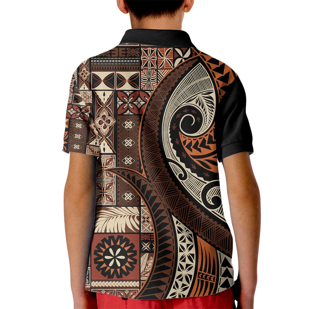 Vintage Samoa Siapo Mamanu Kid Polo Shirt Brown Samoan Tapa Motif - Polynesian Pride