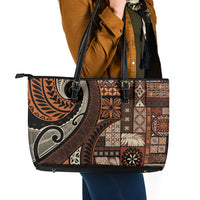 Vintage Samoa Siapo Mamanu Leather Tote Bag Brown Samoan Tapa Motif - Polynesian Pride