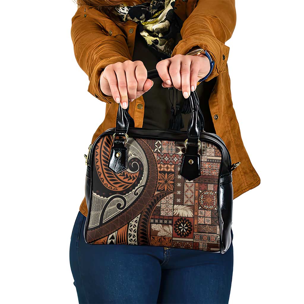 Vintage Samoa Siapo Mamanu Shoulder Handbag Brown Samoan Tapa Motif - Polynesian Pride