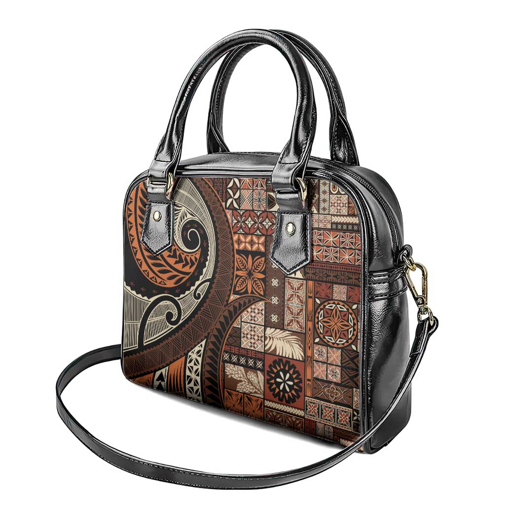 Vintage Samoa Siapo Mamanu Shoulder Handbag Brown Samoan Tapa Motif - Polynesian Pride