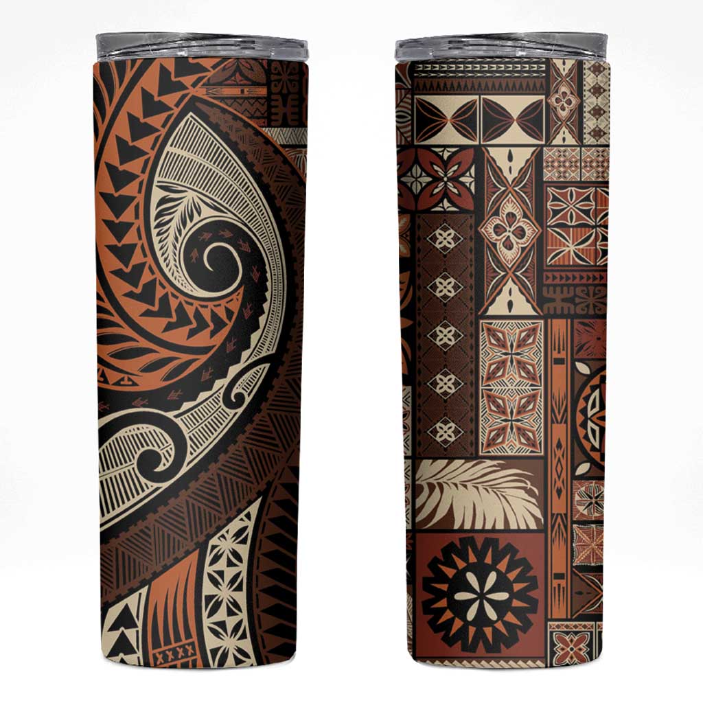 Vintage Samoa Siapo Mamanu Skinny Tumbler Brown Samoan Tapa Motif LT9 Brown - Polynesian Pride