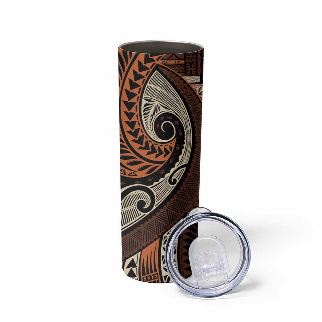 Vintage Samoa Siapo Mamanu Skinny Tumbler Brown Samoan Tapa Motif LT9 - Polynesian Pride