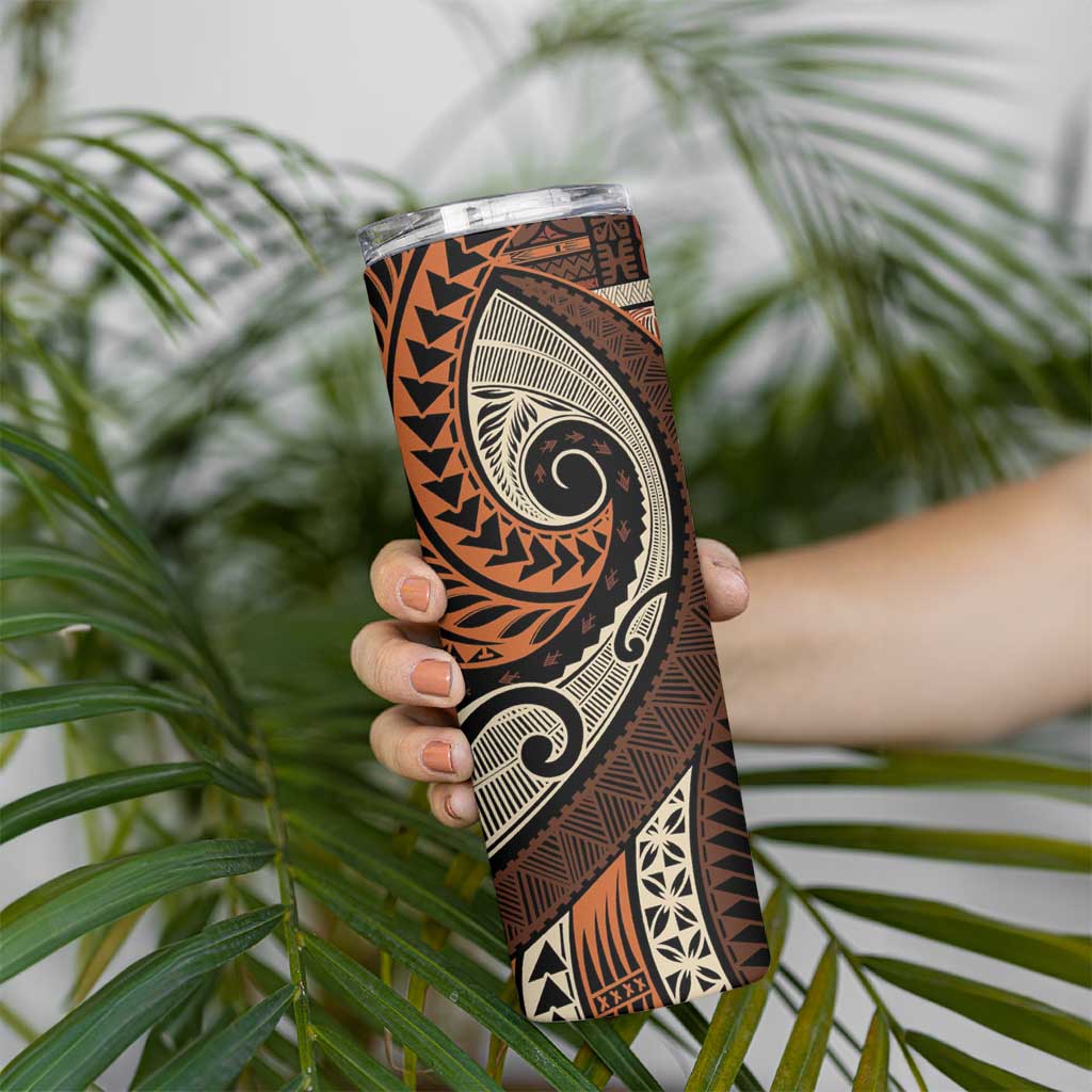 Vintage Samoa Siapo Mamanu Skinny Tumbler Brown Samoan Tapa Motif LT9 - Polynesian Pride