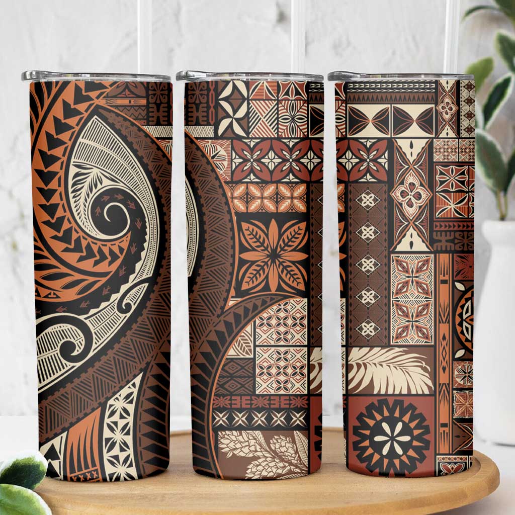 Vintage Samoa Siapo Mamanu Skinny Tumbler Brown Samoan Tapa Motif LT9 - Polynesian Pride