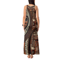 Vintage Samoa Siapo Mamanu Tank Maxi Dress Brown Samoan Tapa Motif - Polynesian Pride
