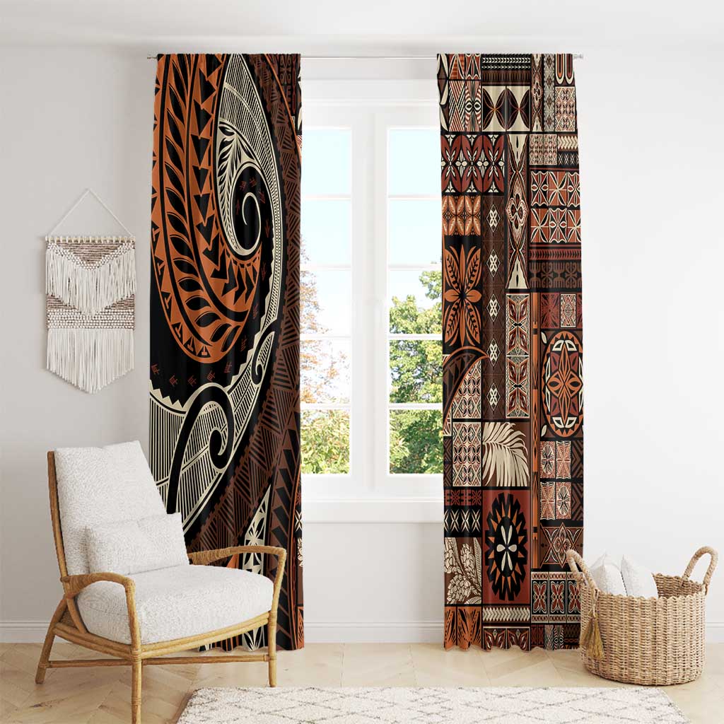 Vintage Samoa Siapo Mamanu Window Curtain Brown Samoan Tapa Motif - Polynesian Pride
