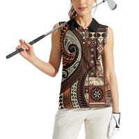 Vintage Samoa Siapo Mamanu Women Sleeveless Polo Shirt Brown Samoan Tapa Motif LT9 - Polynesian Pride