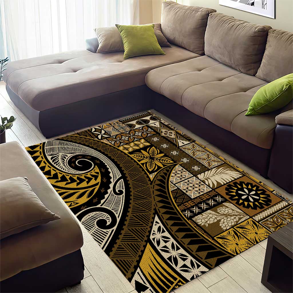 Vintage Samoa Siapo Mamanu Area Rug Gold Samoan Tapa Motif - Polynesian Pride
