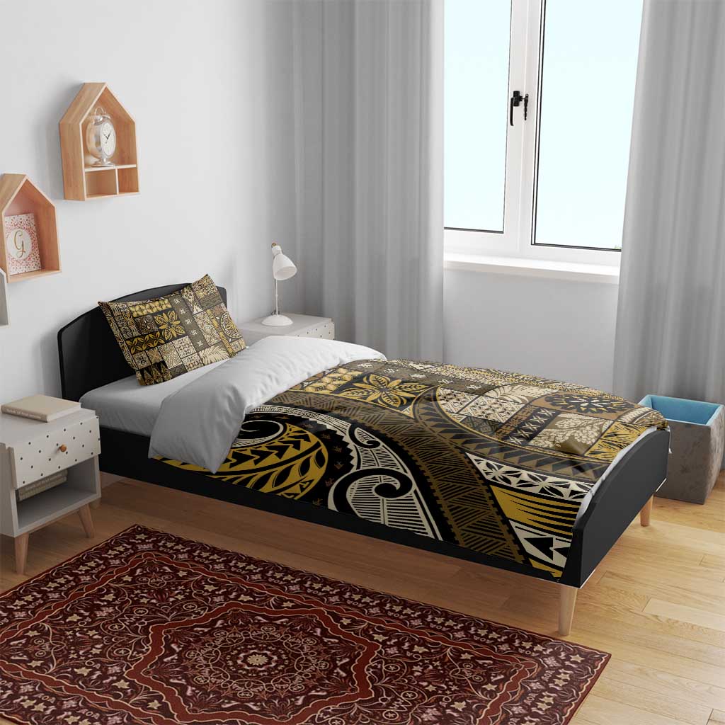 Vintage Samoa Siapo Mamanu Bedding Set Gold Samoan Tapa Motif - Polynesian Pride