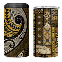 Vintage Samoa Siapo Mamanu 4 in 1 Can Cooler Tumbler Gold Samoan Tapa Motif LT9 One Size: 16 oz Gold - Polynesian Pride