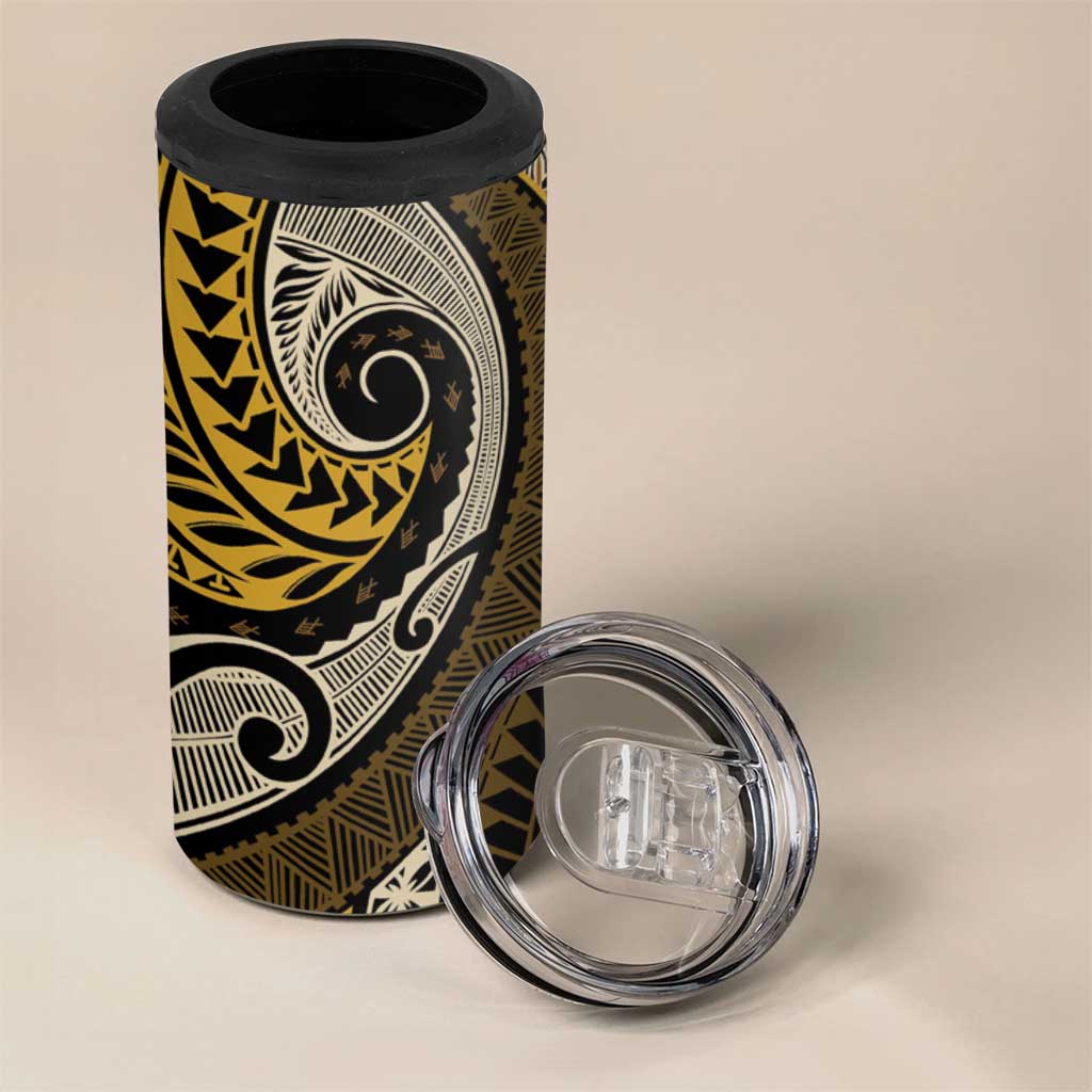 Vintage Samoa Siapo Mamanu 4 in 1 Can Cooler Tumbler Gold Samoan Tapa Motif LT9 - Polynesian Pride