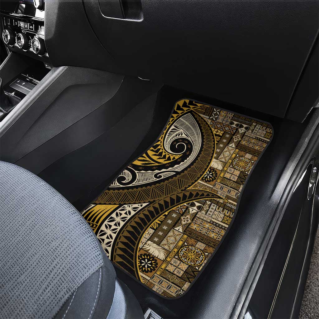 Vintage Samoa Siapo Mamanu Car Mats Gold Samoan Tapa Motif - Polynesian Pride