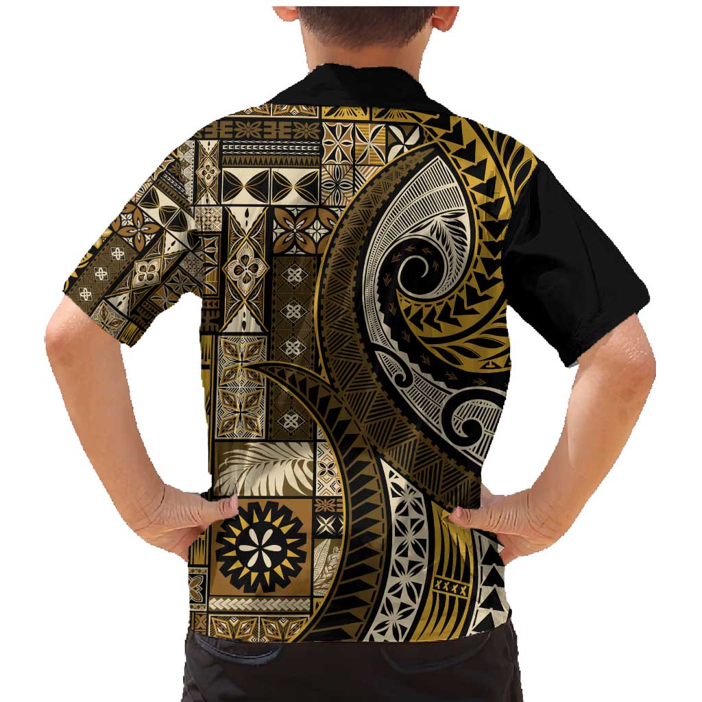 Vintage Samoa Siapo Mamanu Family Matching Mermaid Dress and Hawaiian Shirt Gold Samoan Tapa Motif LT9 - Polynesian Pride