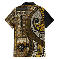 Vintage Samoa Siapo Mamanu Family Matching Off Shoulder Maxi Dress and Hawaiian Shirt Gold Samoan Tapa Motif LT9 - Polynesian Pride