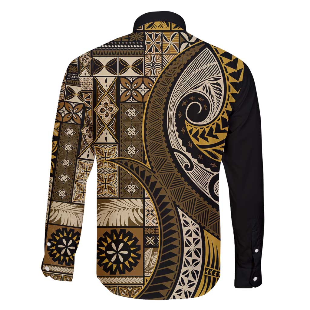 Vintage Samoa Siapo Mamanu Family Matching Puletasi and Hawaiian Shirt Gold Samoan Tapa Motif LT9 - Polynesian Pride