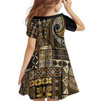Vintage Samoa Siapo Mamanu Family Matching Summer Maxi Dress and Hawaiian Shirt Gold Samoan Tapa Motif LT9 - Polynesian Pride