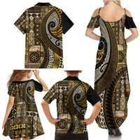 Vintage Samoa Siapo Mamanu Family Matching Summer Maxi Dress and Hawaiian Shirt Gold Samoan Tapa Motif LT9 - Polynesian Pride