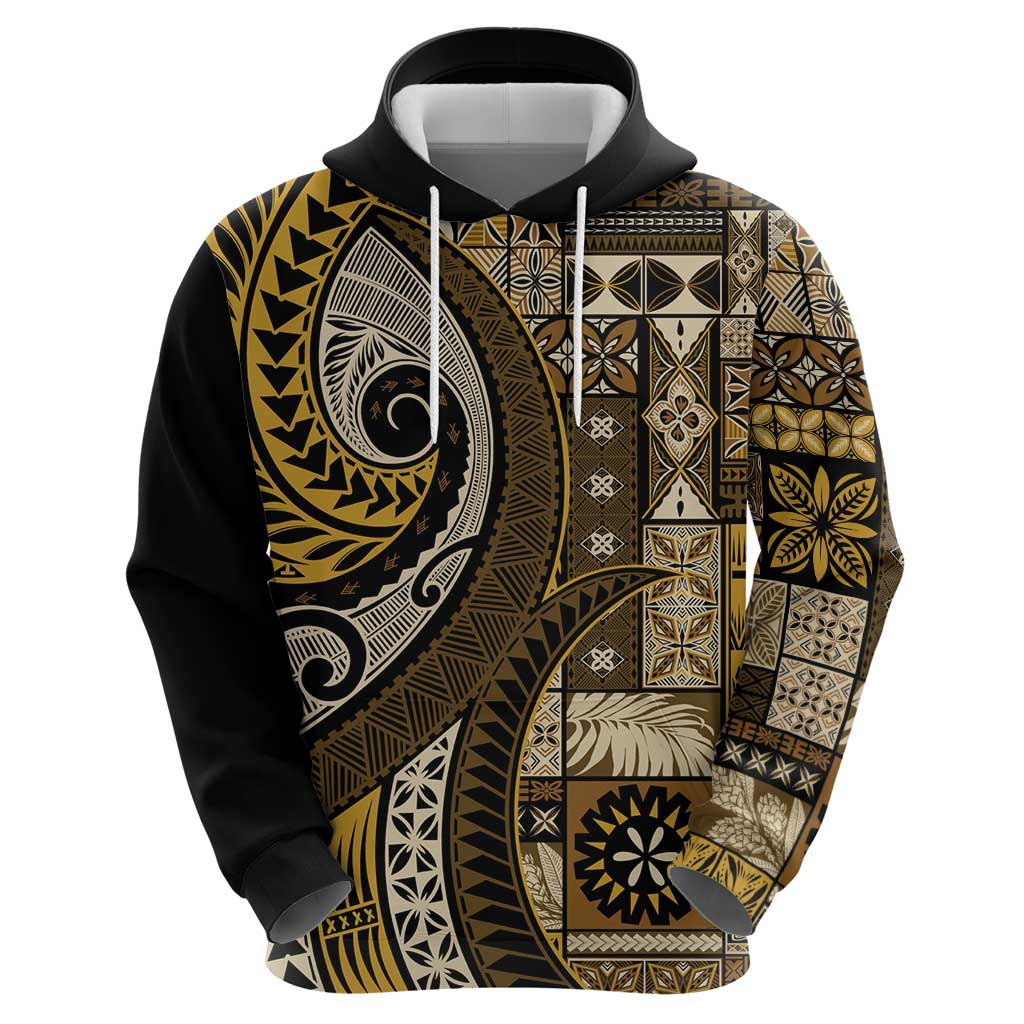 Vintage Samoa Siapo Mamanu Hoodie Gold Samoan Tapa Motif - Polynesian Pride
